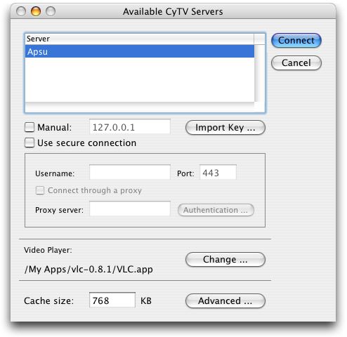 Server connection window
